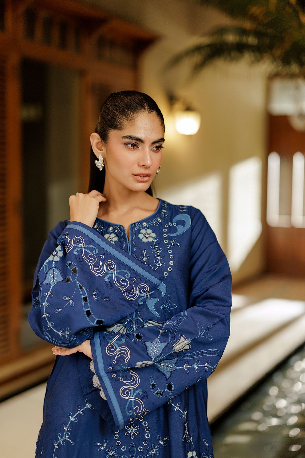 SS26DA-2944 BLUE 2PCS  EMBROIDERED KURTA WITH TROUSER