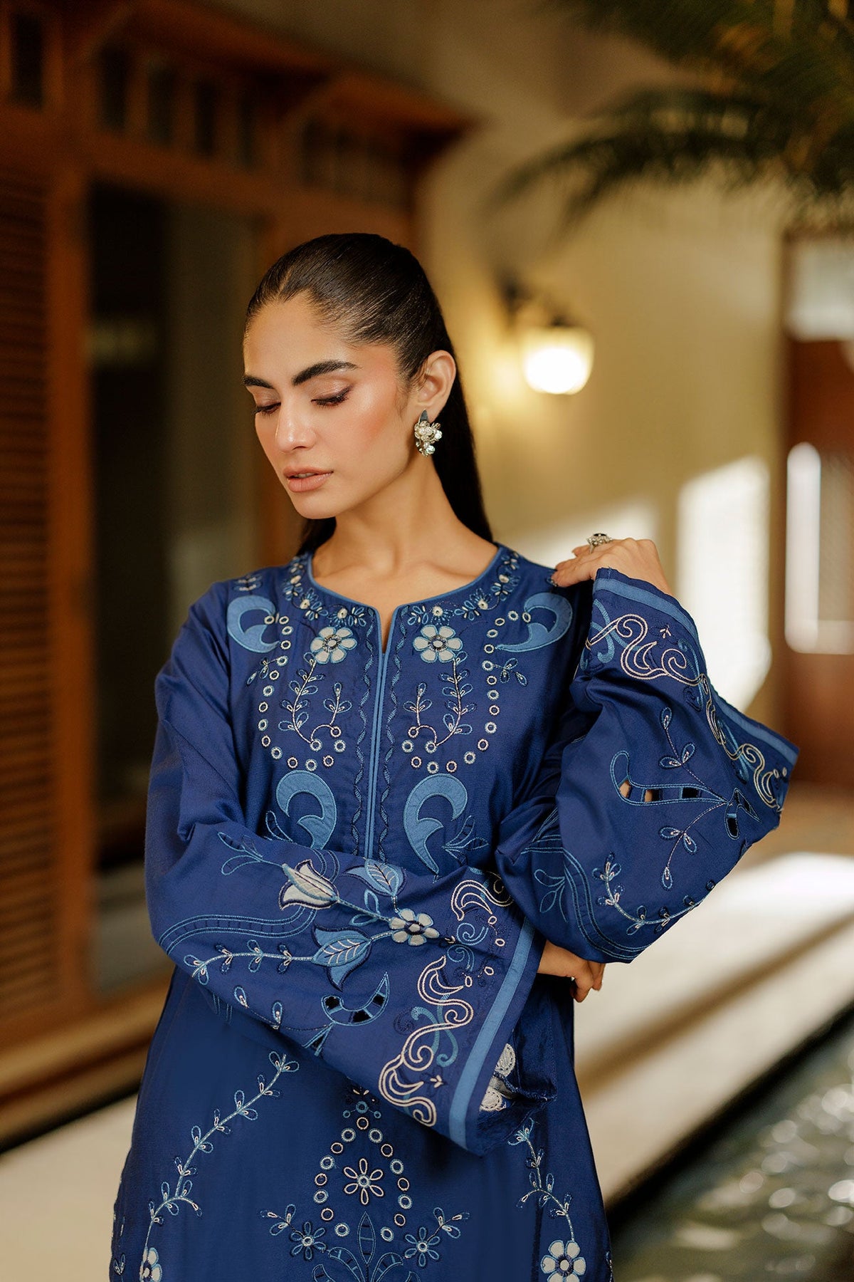 SS26DA-2944 BLUE 2PCS  EMBROIDERED KURTA WITH TROUSER