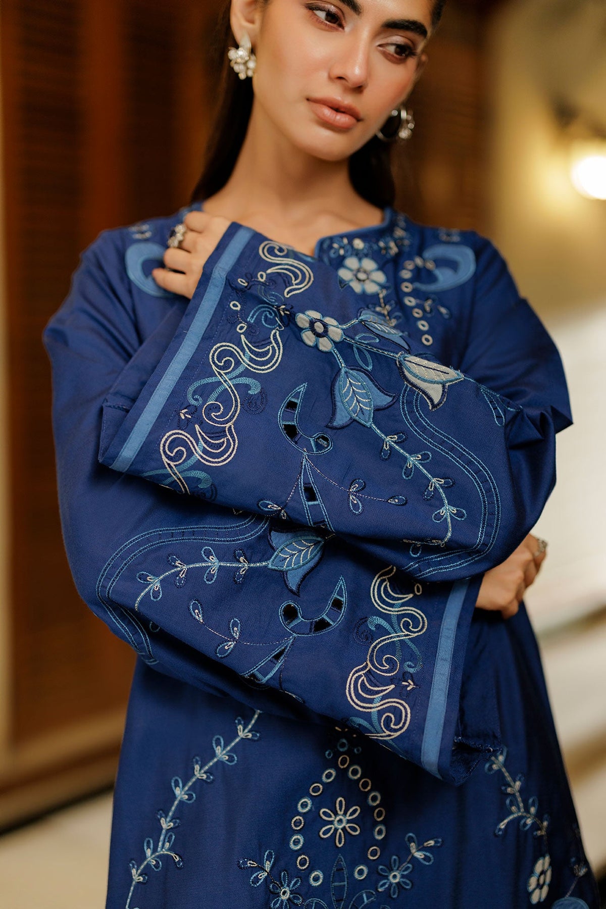 SS26DA-2944 BLUE 2PCS  EMBROIDERED KURTA WITH TROUSER
