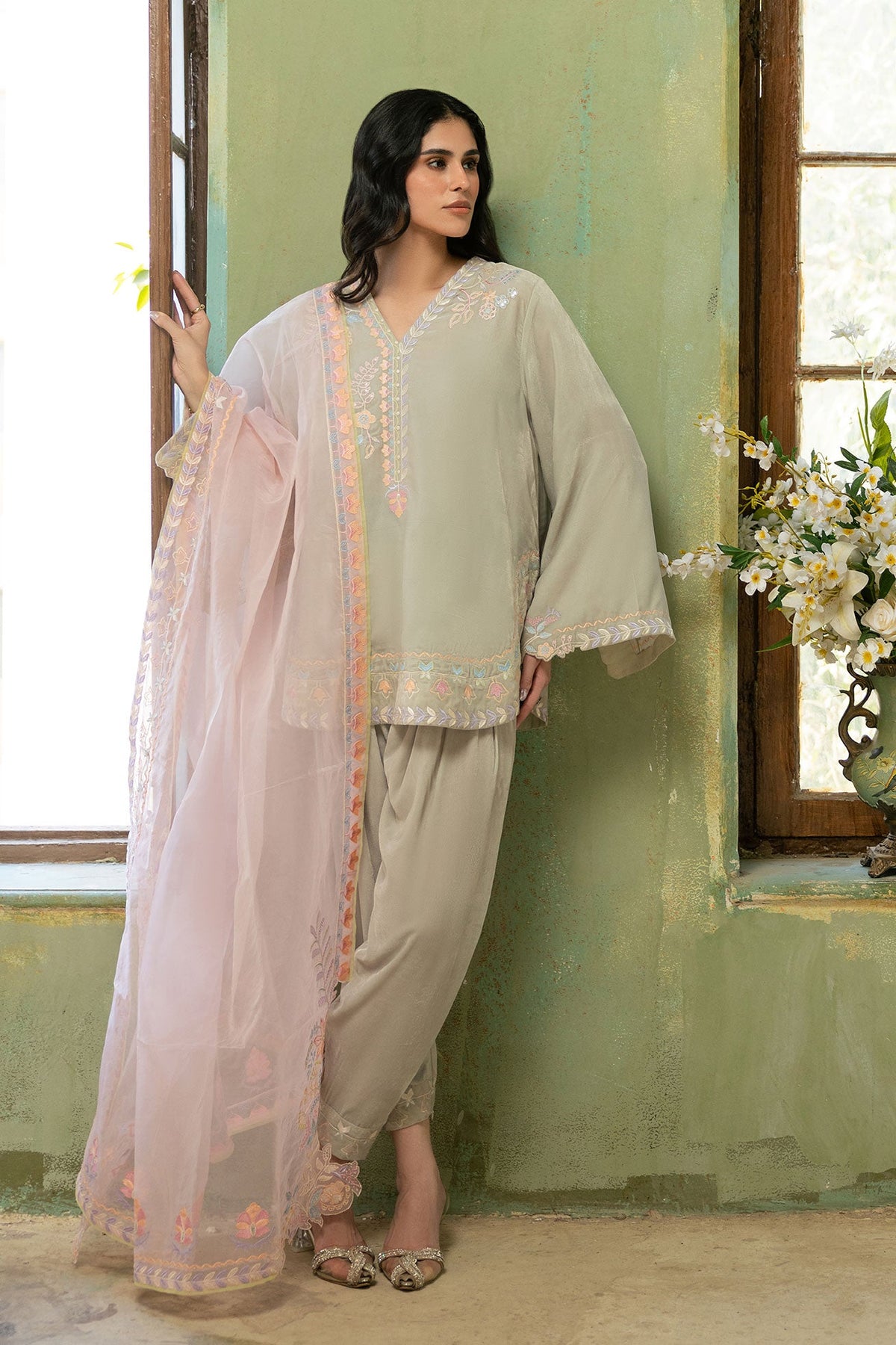 Dupatta : FW26DD-3018  PINK  EMBROIDERED  DUPATTA