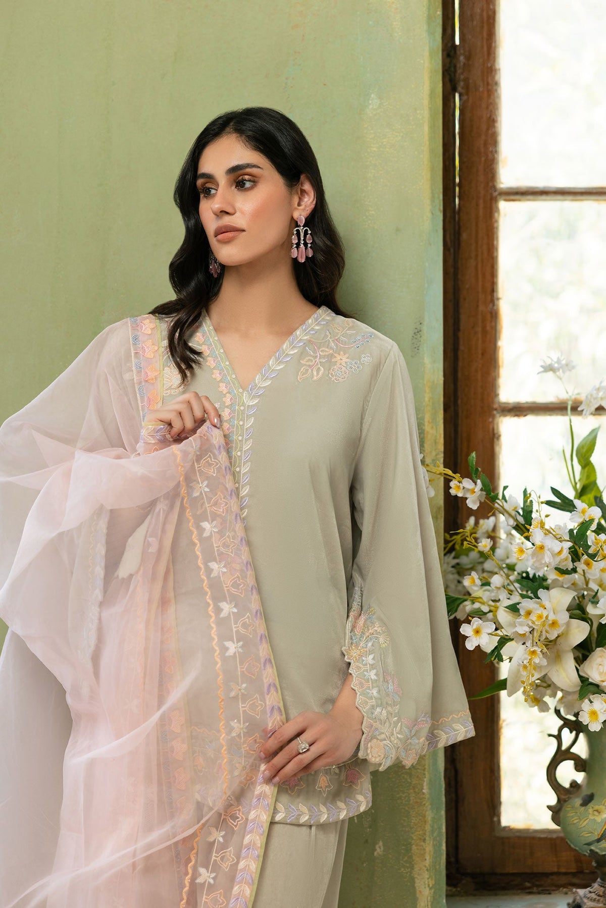 Dupatta : FW26DD-3018  PINK  EMBROIDERED  DUPATTA