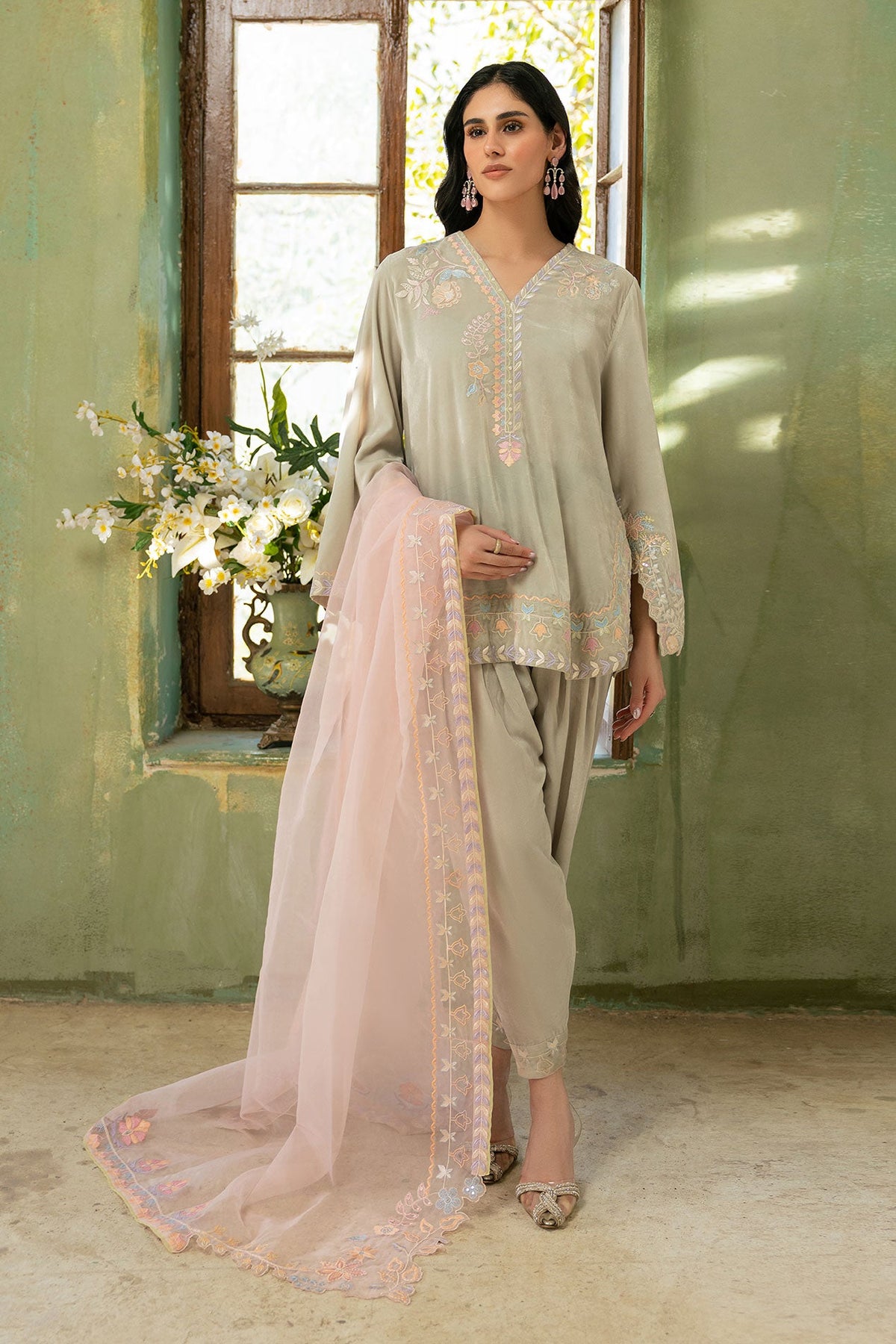Dupatta : FW26DD-3018  PINK  EMBROIDERED  DUPATTA
