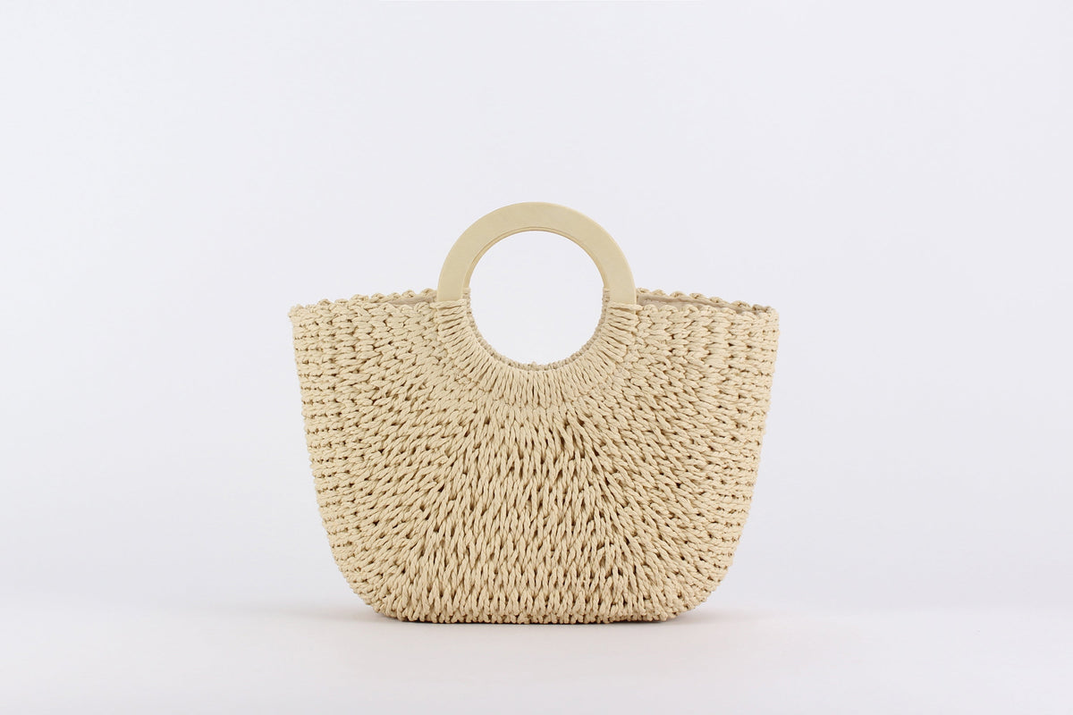 Derya Raffia Structured Bag with Wooden Handle