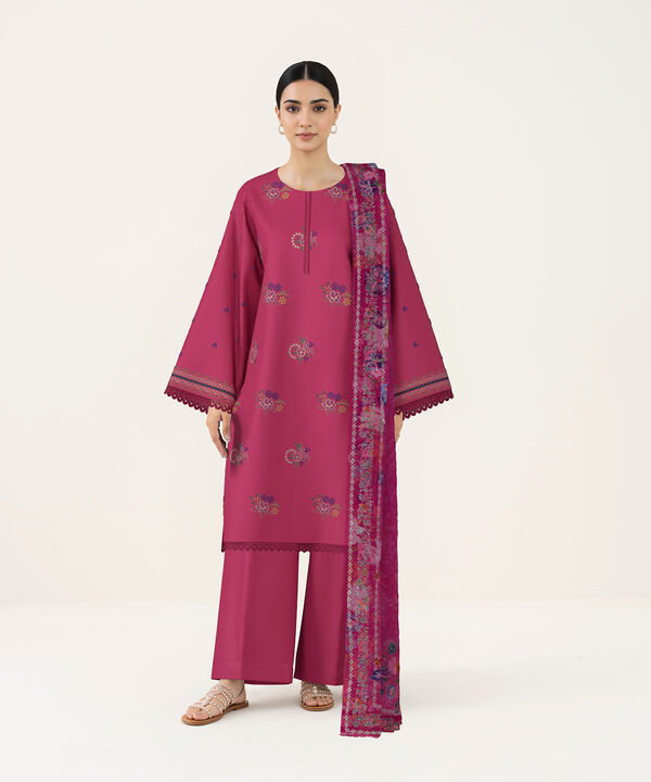 3 Piece - Dyed Embroidered Cotton Suit