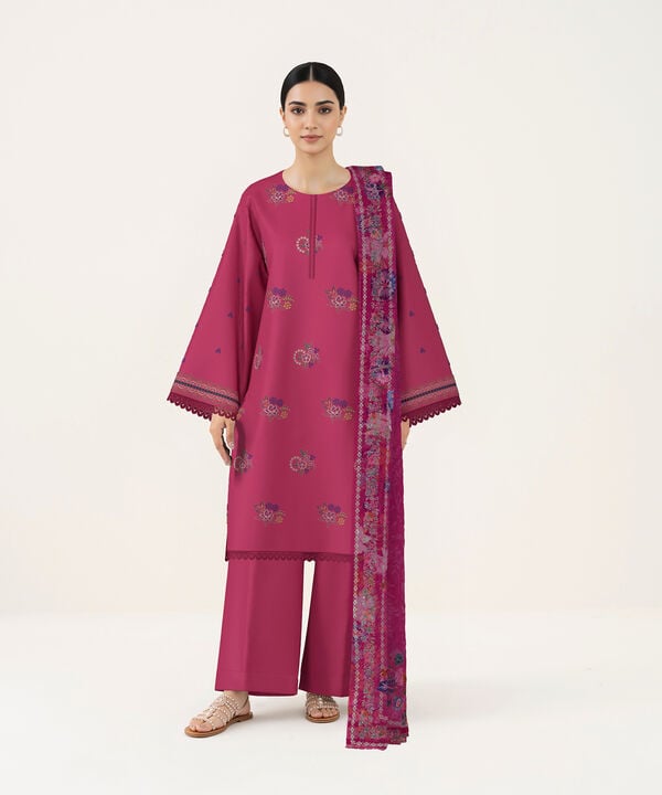 3 Piece - Dyed Embroidered Cotton Suit