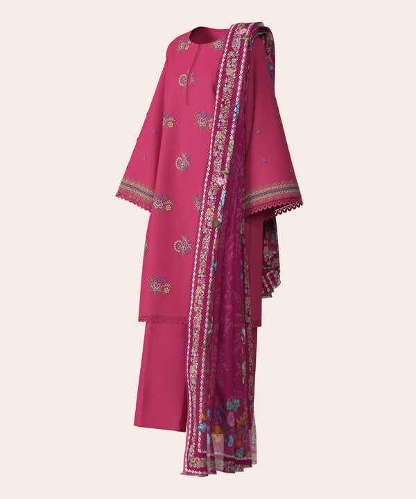 3 Piece - Dyed Embroidered Cotton Suit