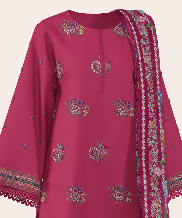 3 Piece - Dyed Embroidered Cotton Suit