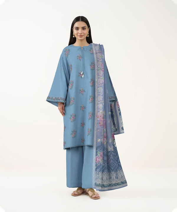 3 Piece - Dyed Embroidered Cotton Suit