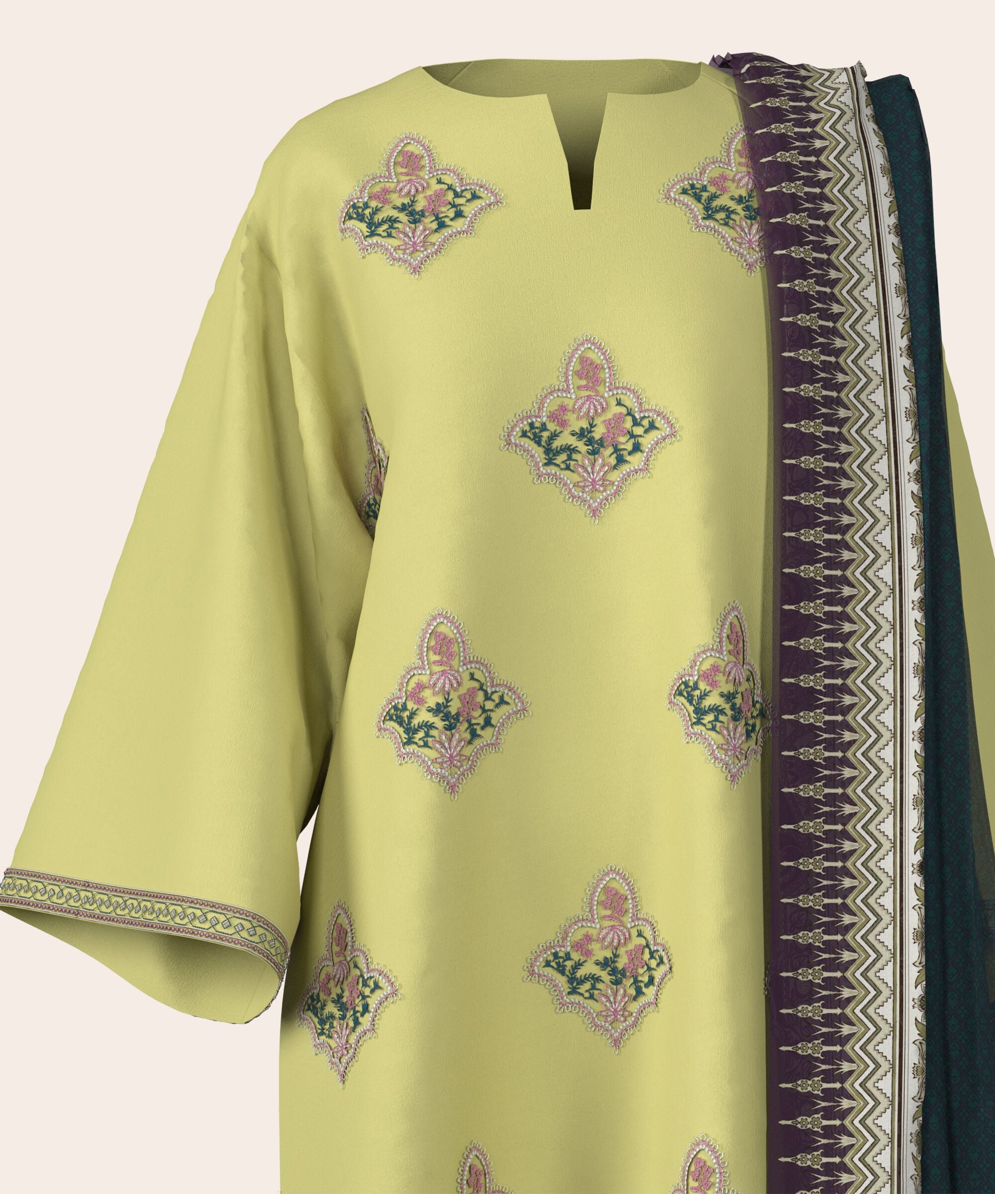 3 Piece - Dyed Embroidered Cotton Suit