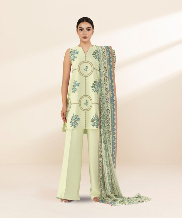 3 Piece - Dyed Embroidered Dobby Suit
