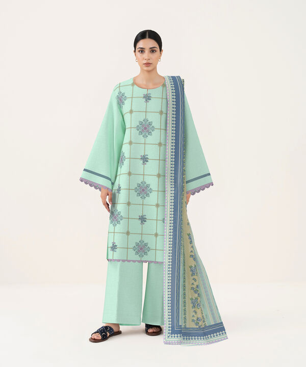 3 Piece - Dyed Embroidered Dobby Suit