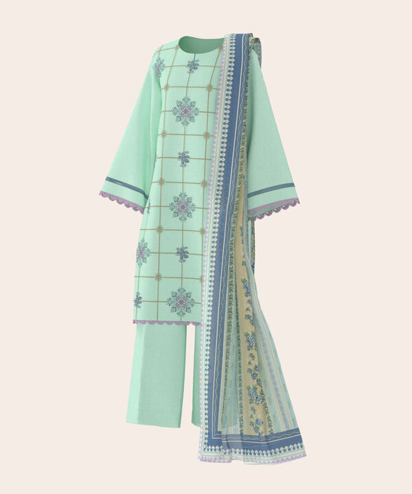 3 Piece - Dyed Embroidered Dobby Suit
