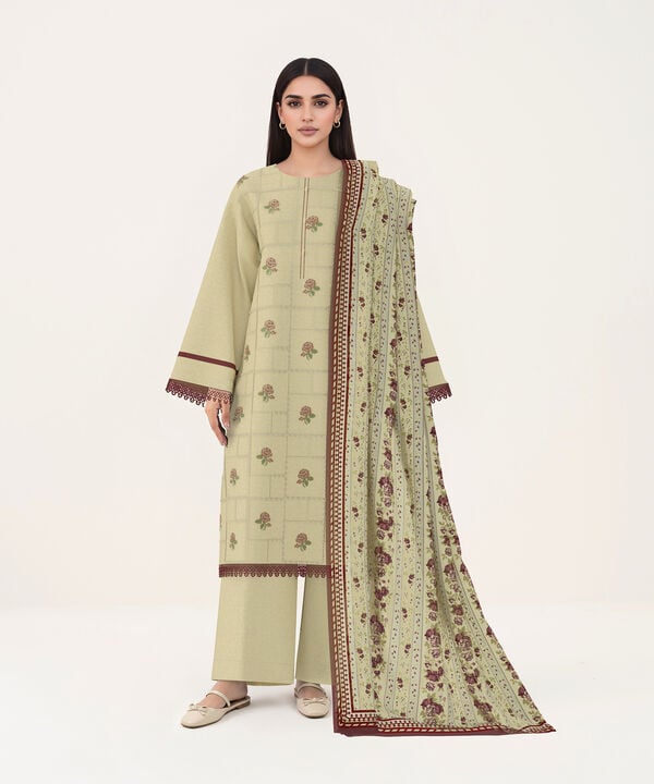 3 Piece - Dyed Embroidered Dobby Suit