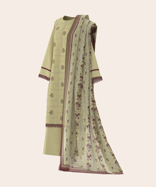 3 Piece - Dyed Embroidered Dobby Suit