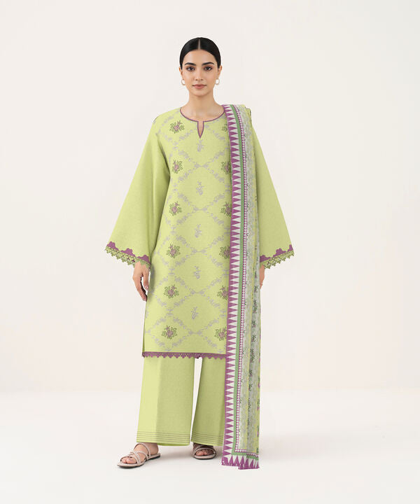 3 Piece - Dyed Embroidered Dobby Suit