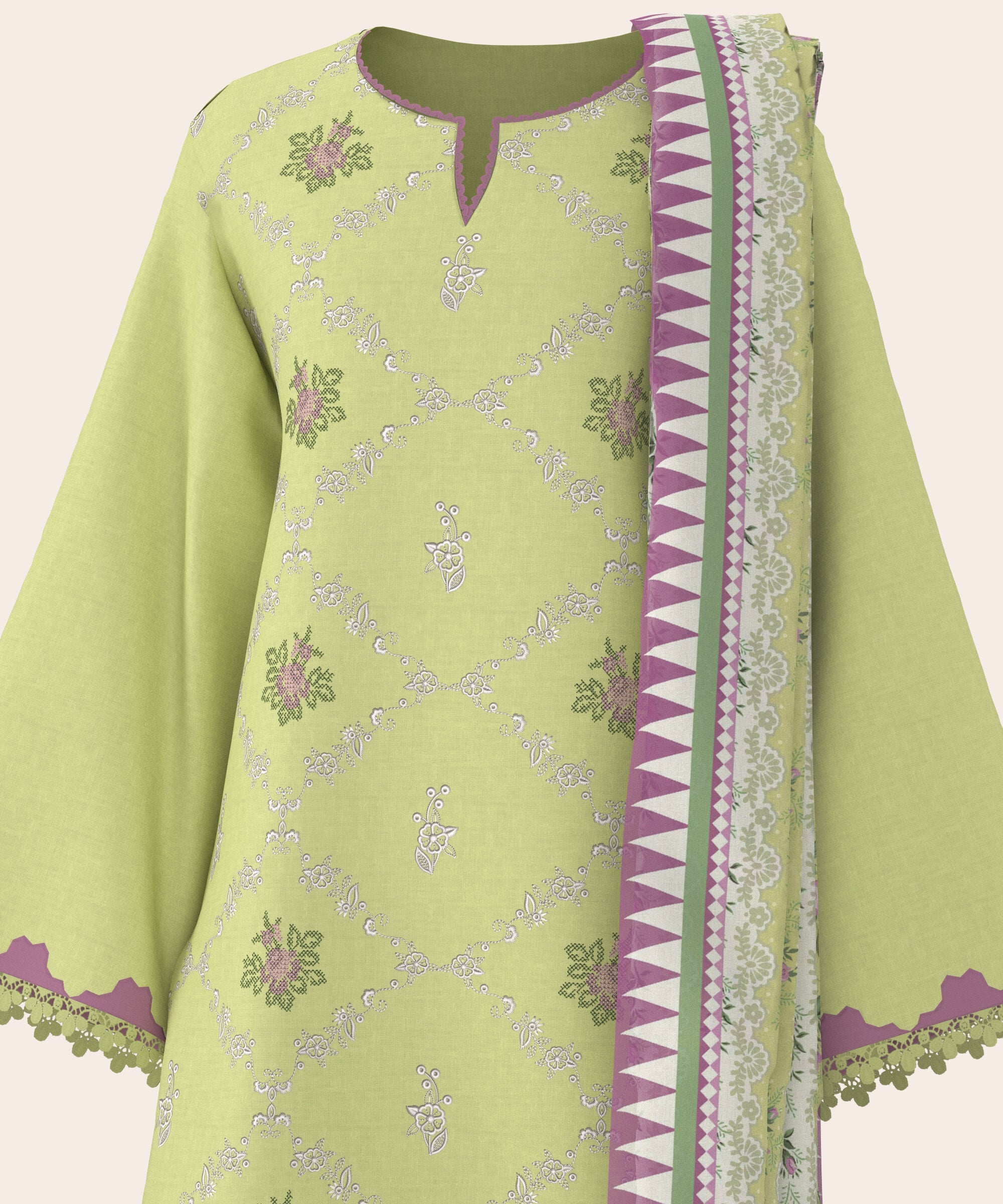 3 Piece - Dyed Embroidered Dobby Suit
