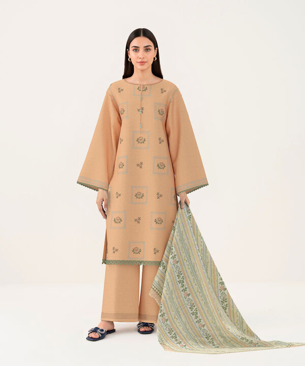 3 Piece - Dyed Embroidered Dobby Suit
