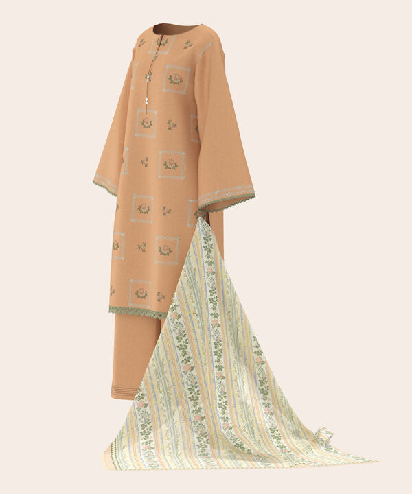 3 Piece - Dyed Embroidered Dobby Suit