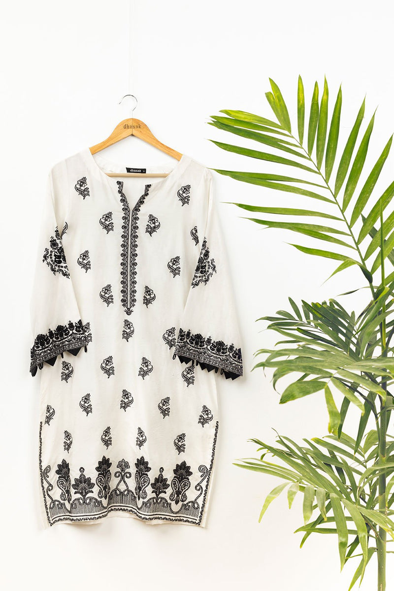 DC-0372 WHITE EMBROIDERED KURTA