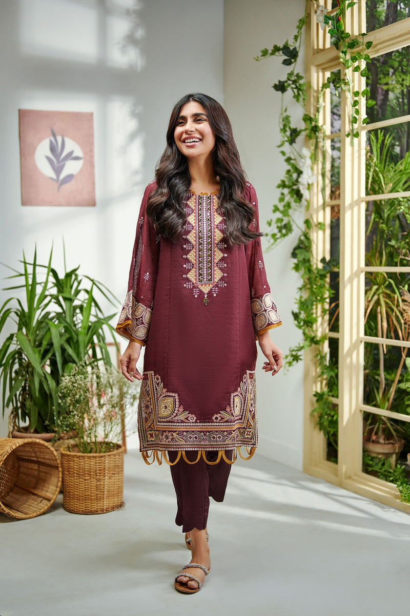 DC-2006 MAROON 2PCS  EMBROIDERED KURTA WITH TROUSER