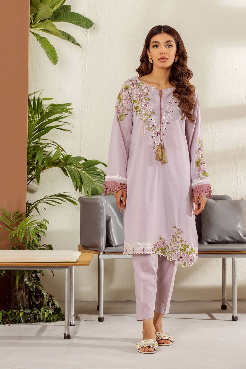DC-2009 L-PURPLE 2PCS EMBROIDERED KURTA WITH TROUSER
