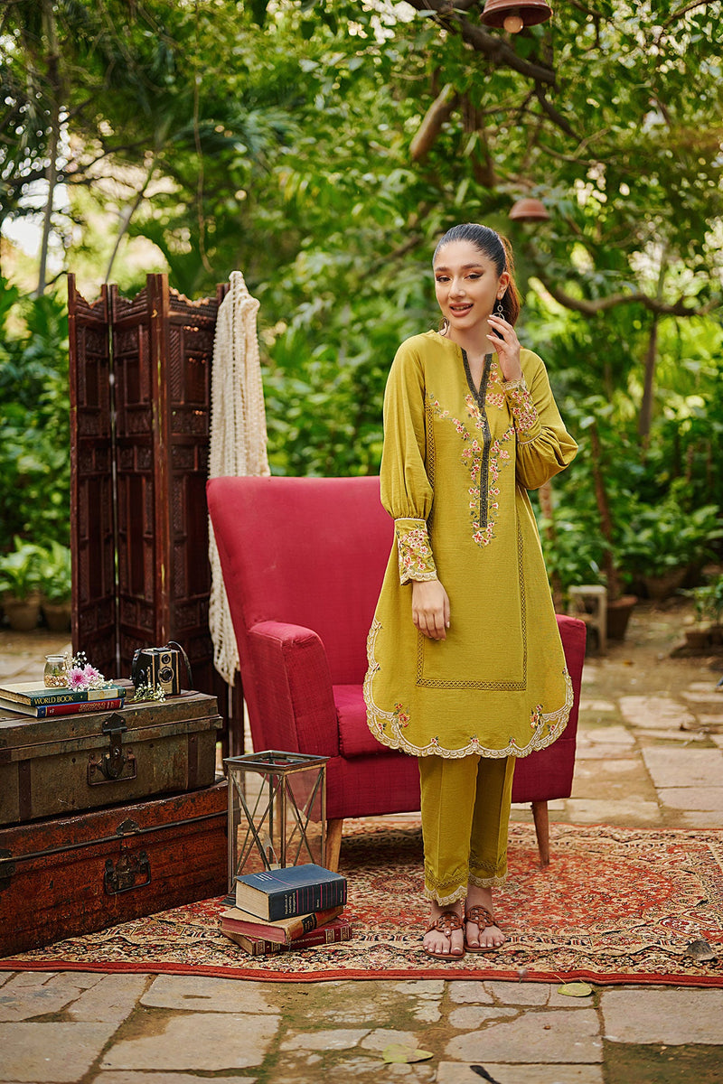 DC-2021 GREEN 2PCS EMBROIDERED KURTA WITH TROUSER