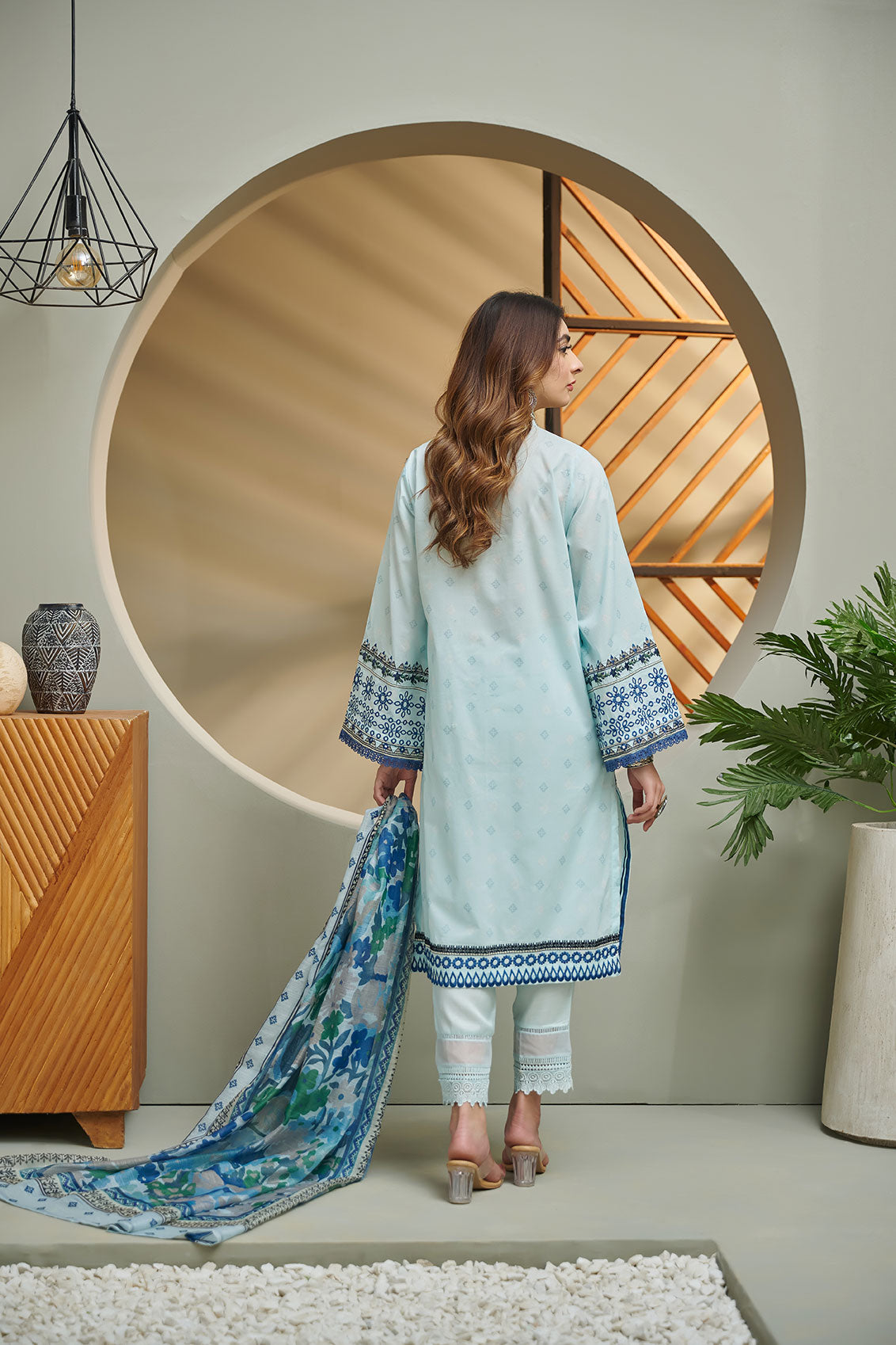 Dc-2030 Sky Blue 2Pcs Embroidered Kurta With Dupatta