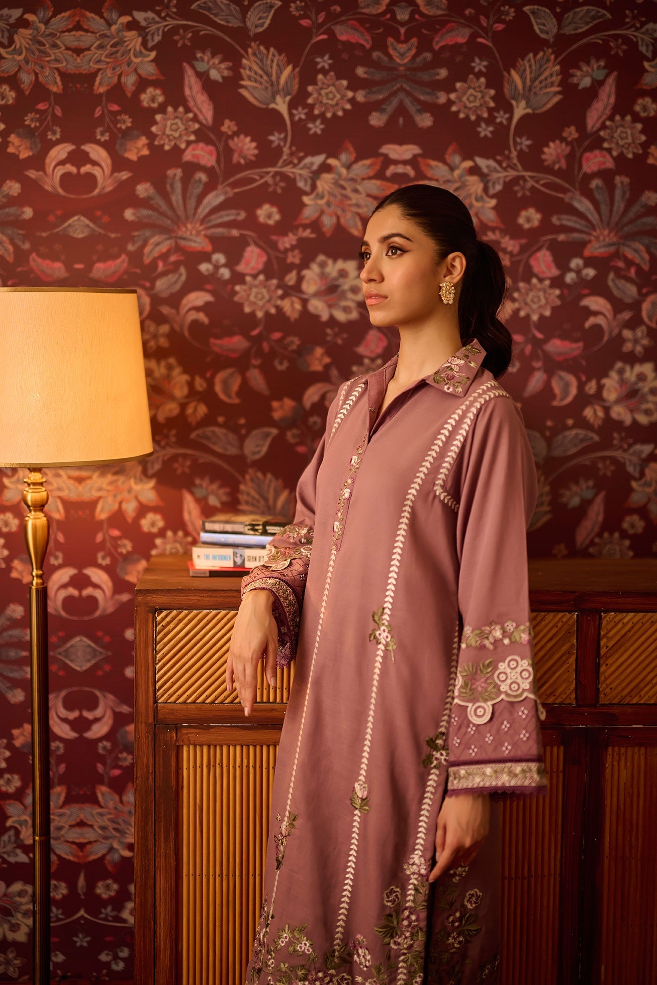 Dc-2119 Mauve Khaddar 2Pcs Embroidered Kurta With Trouser