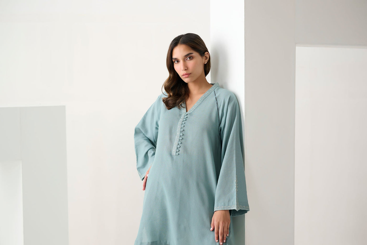 Dc-2255 Sky Blue 2Pcs Embroidered Kurta With Trouser