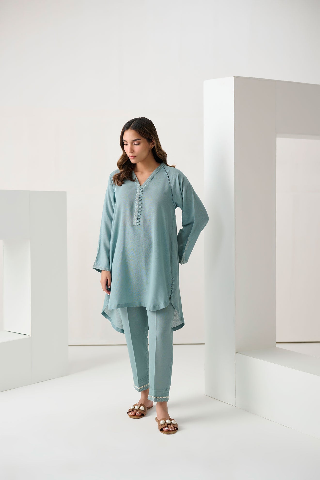 Dc-2255 Sky Blue 2Pcs Embroidered Kurta With Trouser