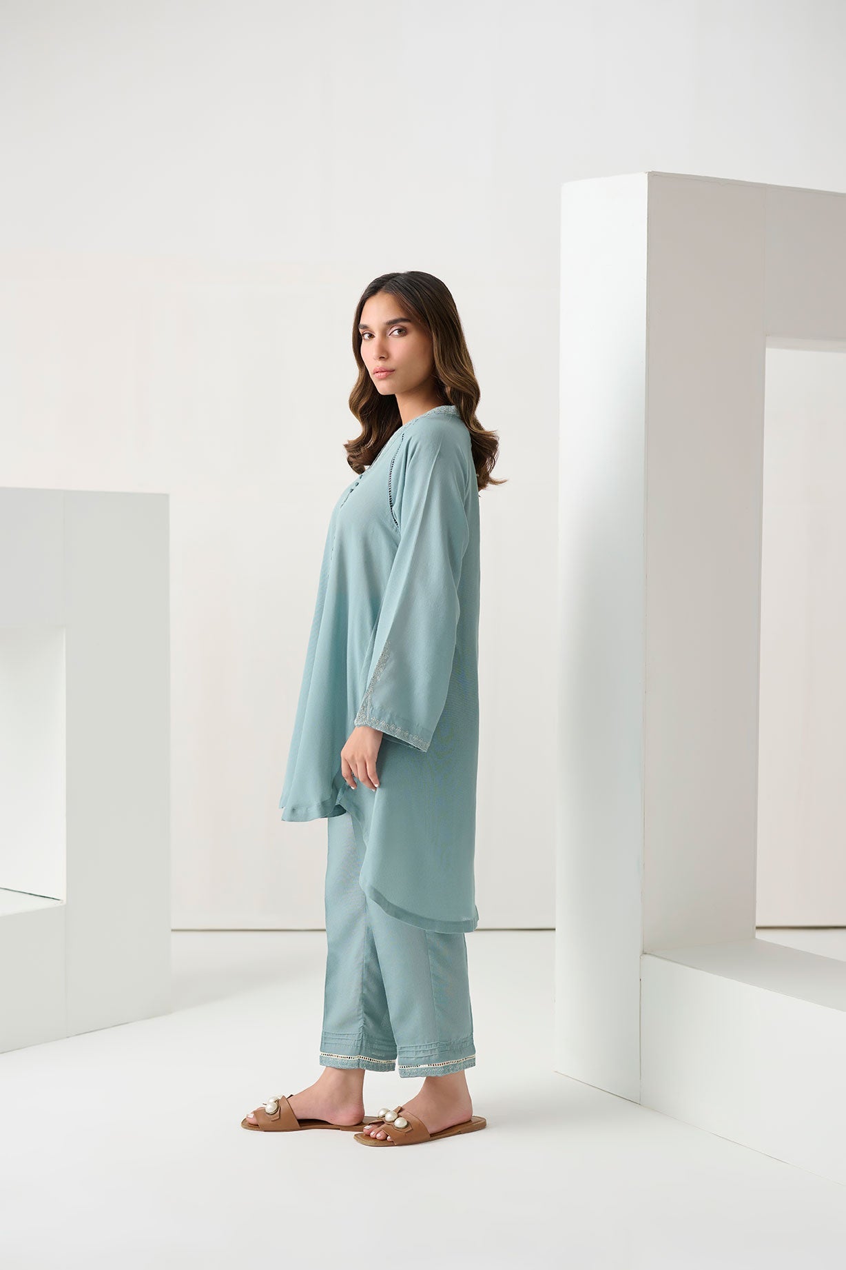 Dc-2255 Sky Blue 2Pcs Embroidered Kurta With Trouser