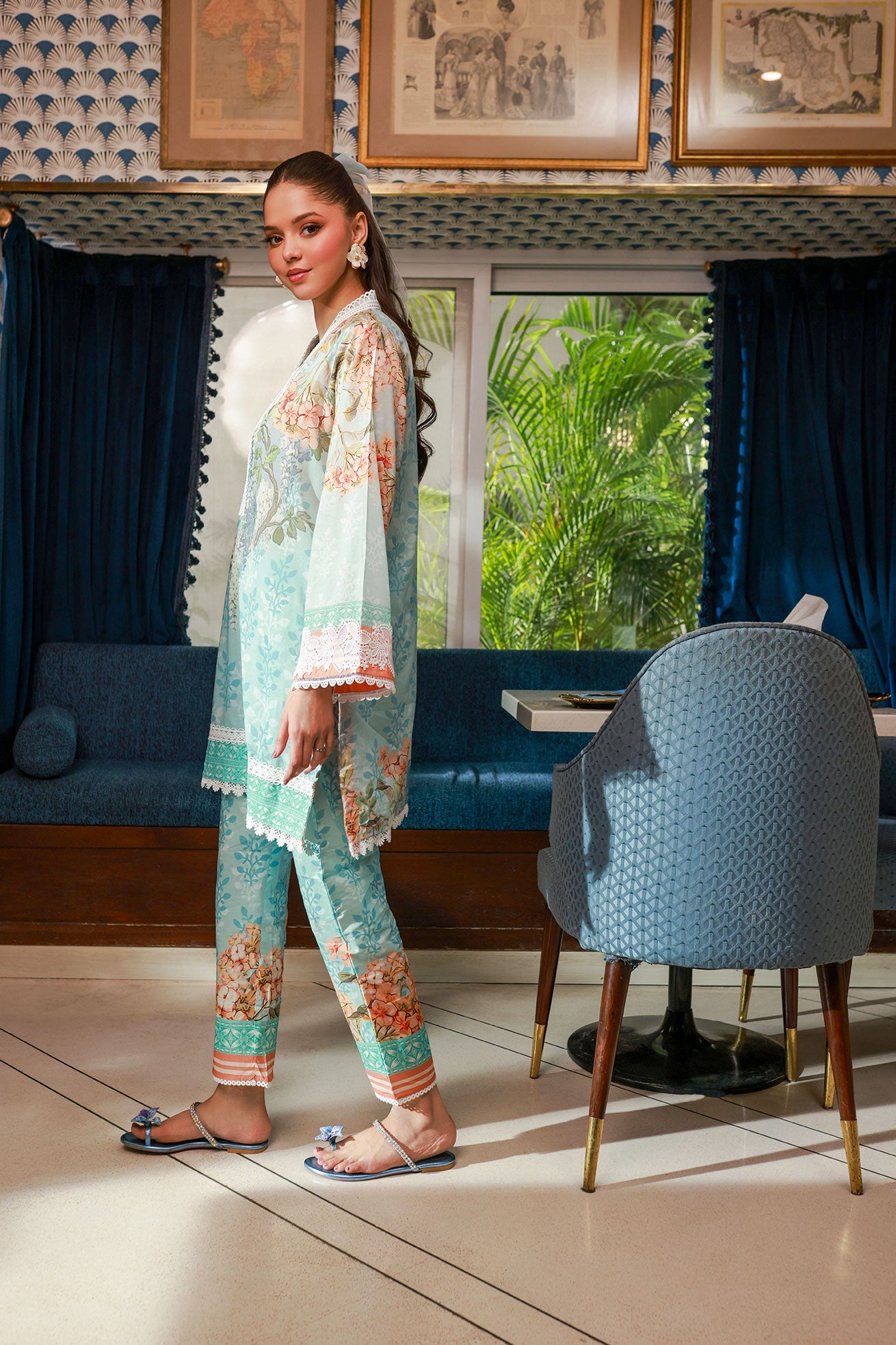Ss24Dc-2523 Sky Blue Lawn 2Pcs Printed Kurta With Trouser