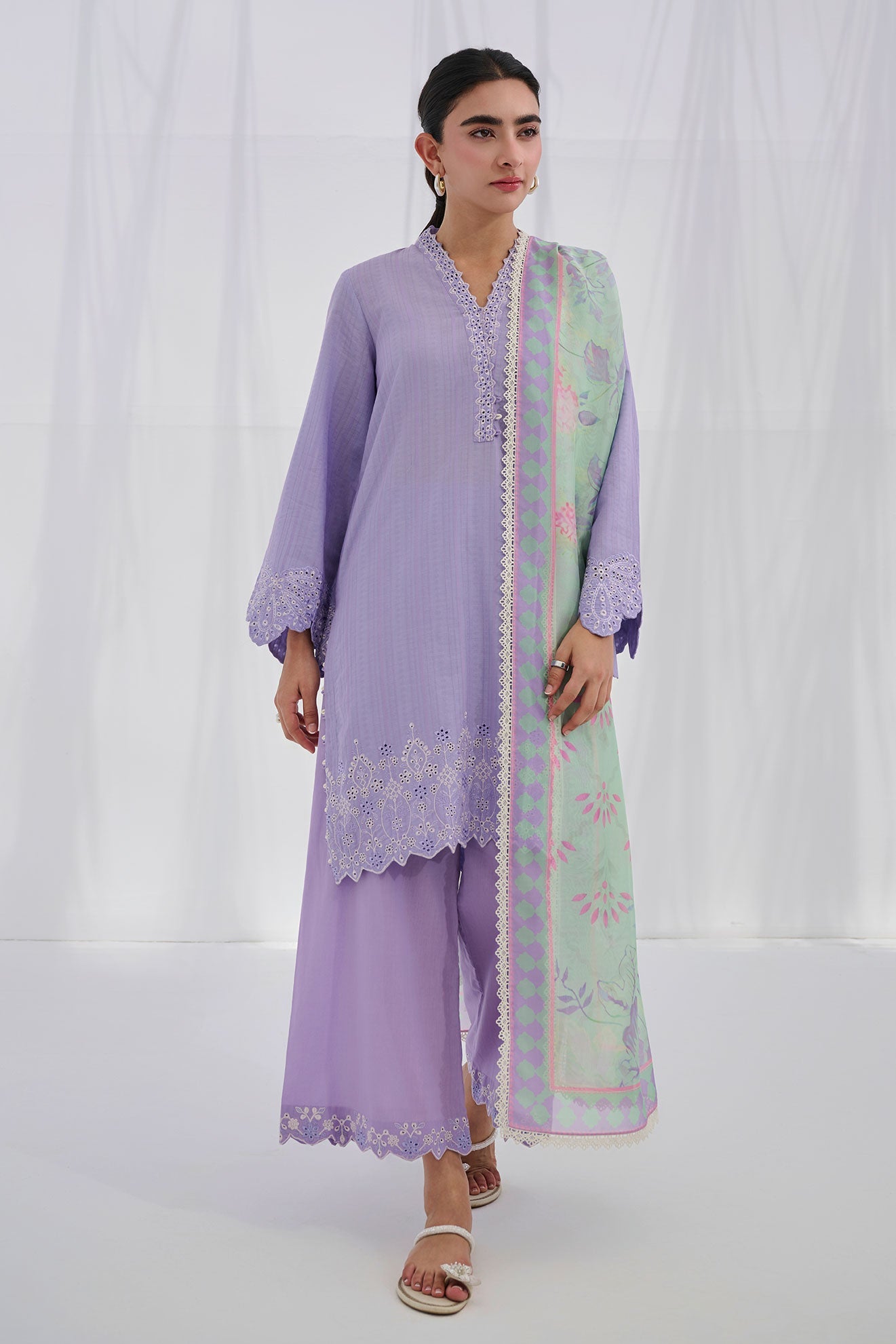SS25DC-2564 PURPLE COTTON JACQUARD 2PCS EMBROIDERED KURTA WITH TROUSER