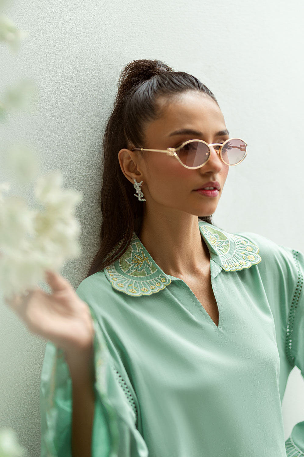 SS25DC-2569 MINT GREEN 2PCS  EMBROIDERED KURTA WITH TROUSER