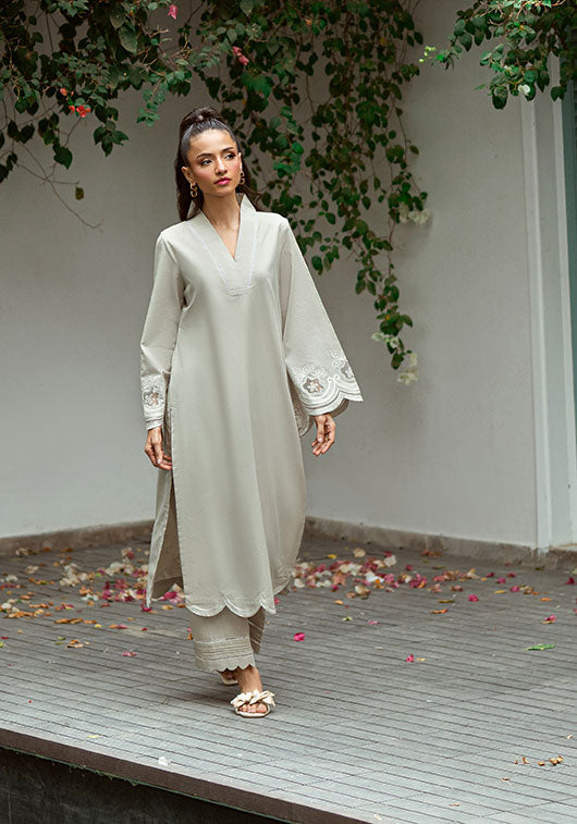 SS25DC-2570 GREY 2PCS  EMBROIDERED KURTA WITH TROUSER