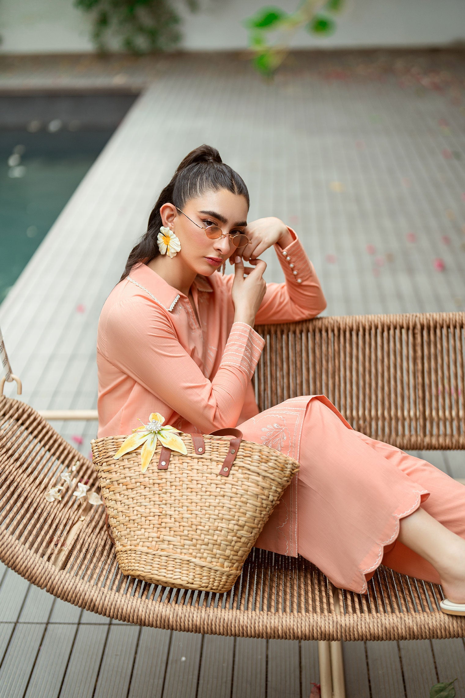 SS25DC-2573 PEACH 2PCS  EMBROIDERED KURTA WITH TROUSER