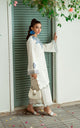 SS25DC-2574 WHITE 2PCS  EMBROIDERED KURTA WITH TROUSER