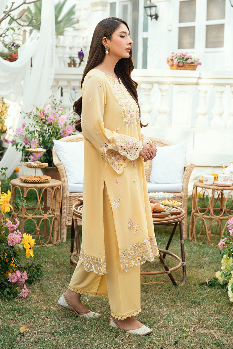 Ss25Dc-2578 Yellow Swiss Voile 2Pcs Embroidered Kurta With Trouser