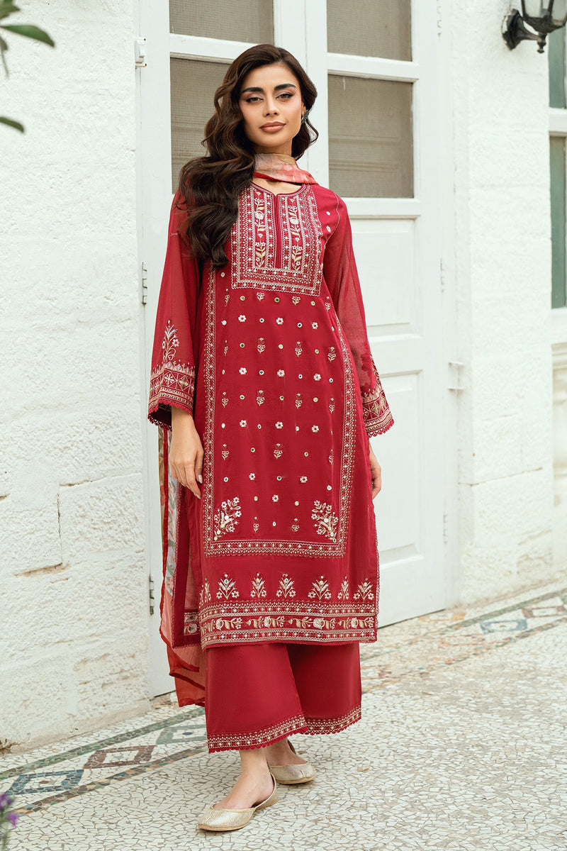 Ss25Dc-2579 Red Swiss Voile 2Pcs Embroidered Kurta With Trouser