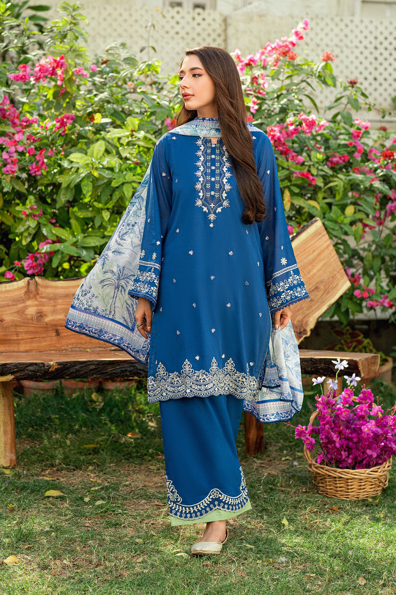 Ss25Dc-2580 Navy Blue Swiss Voile 2Pcs Embroidered Kurta With Trouser