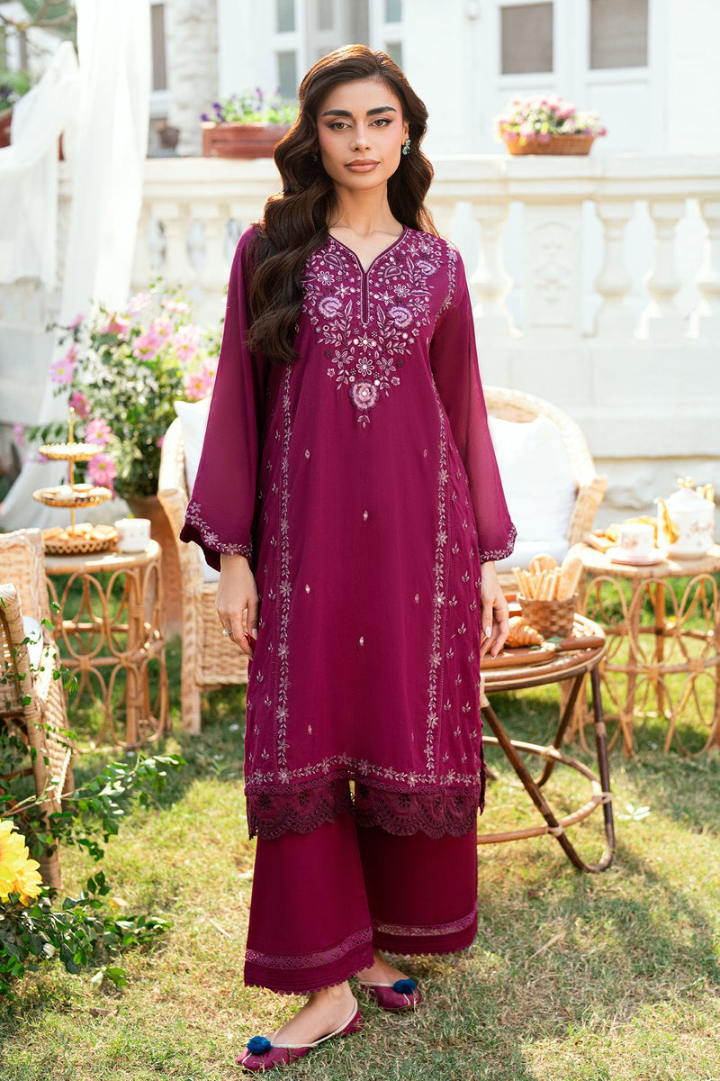 SS25DC-2582 MAGENTA SWISS VOILE 2PCS EMBROIDERED KURTA WITH TROUSER
