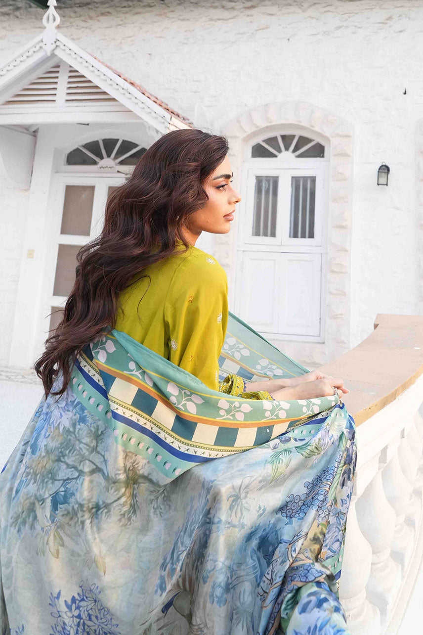 SS25DC-2583 OLIVE GREEN SWISS VOILE 2PCS EMBROIDERED KURTA WITH TROUSER