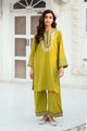 SS25DC-2583 OLIVE GREEN SWISS VOILE 2PCS EMBROIDERED KURTA WITH TROUSER