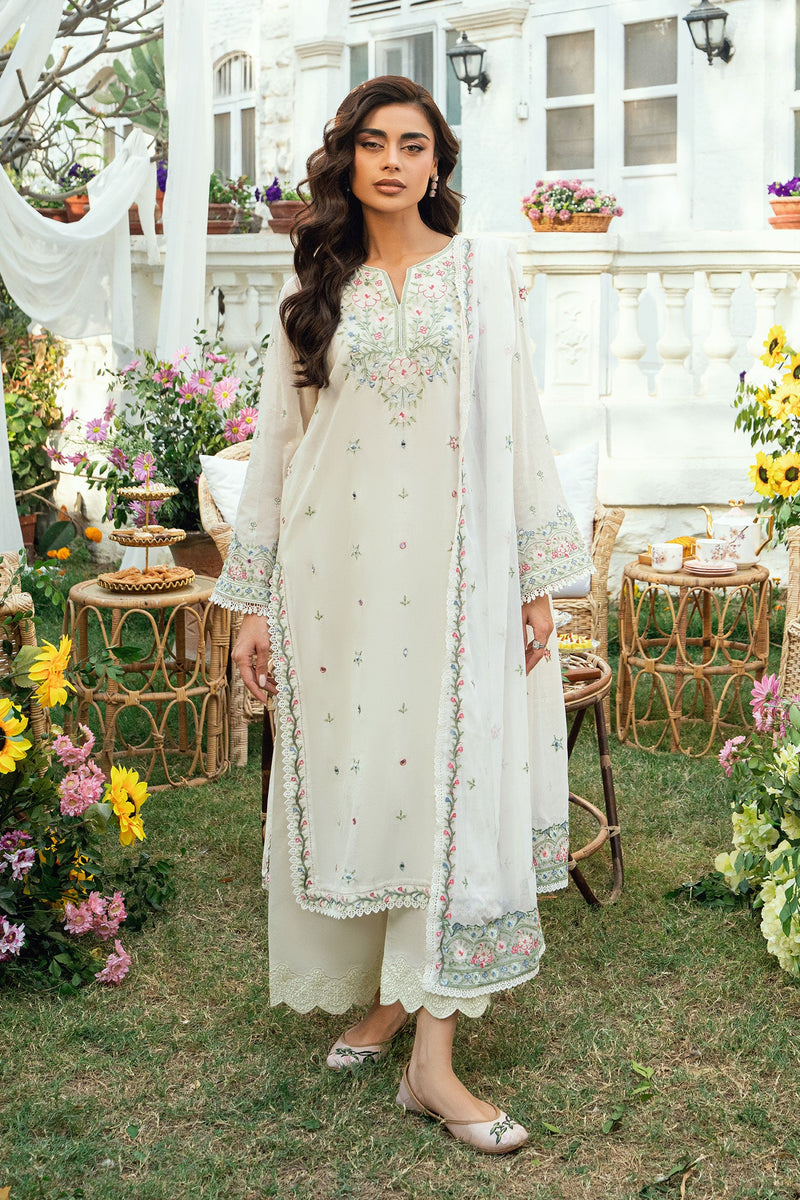 Ss25Dc-2584 Off White Swiss Voile 2Pcs Embroidered Kurta With Trouser