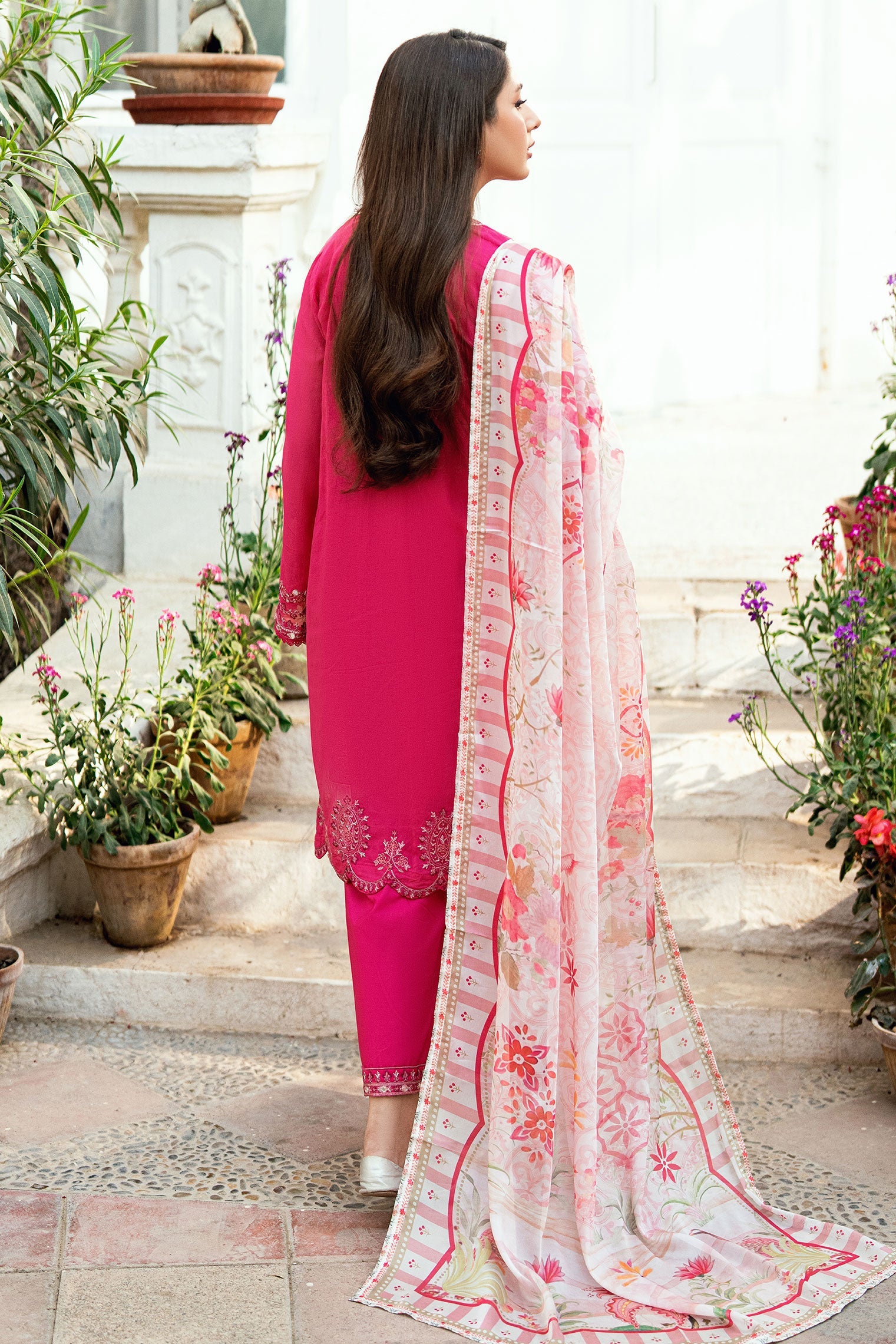 SS25DC-2585 PINK SWISS VOILE 2PCS EMBROIDERED KURTA WITH TROUSER