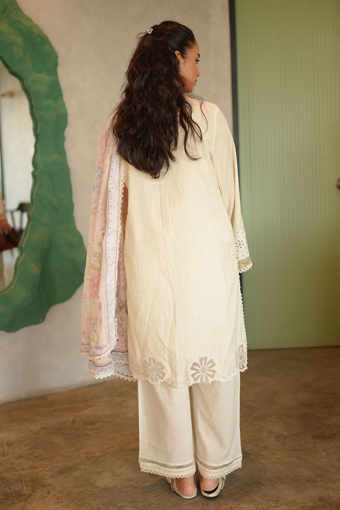 SS26DC-2587 - OFF WHITE - COTTON JACQUARD - 2PCS - EMBROIDERED KURTA WITH TROUSER