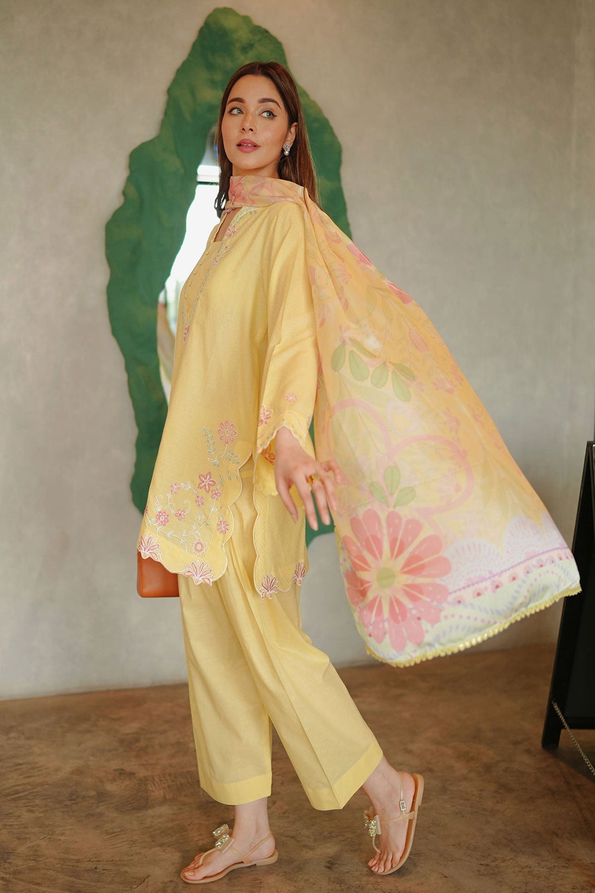 SS26DC-2589 - YELLOW - COTTON JACQUARD - 2PCS - EMBROIDERED KURTA WITH TROUSER