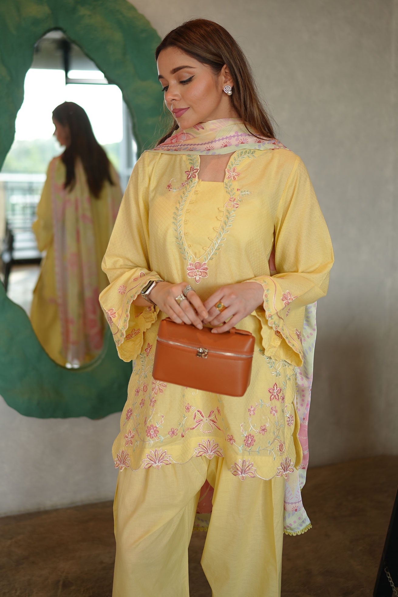 SS26DC-2589 - YELLOW - COTTON JACQUARD - 2PCS - EMBROIDERED KURTA WITH TROUSER