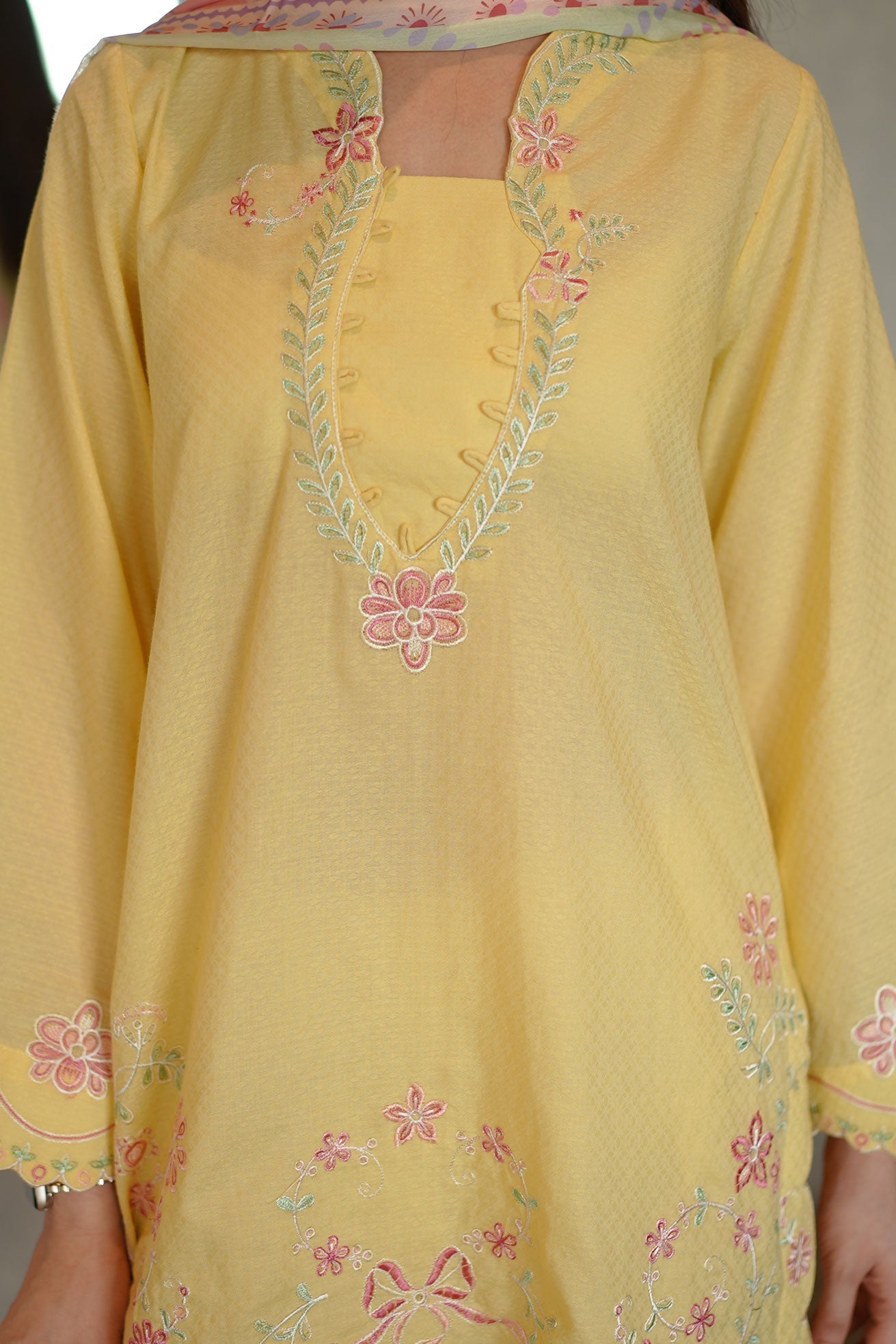 SS26DC-2589 - YELLOW - COTTON JACQUARD - 2PCS - EMBROIDERED KURTA WITH TROUSER