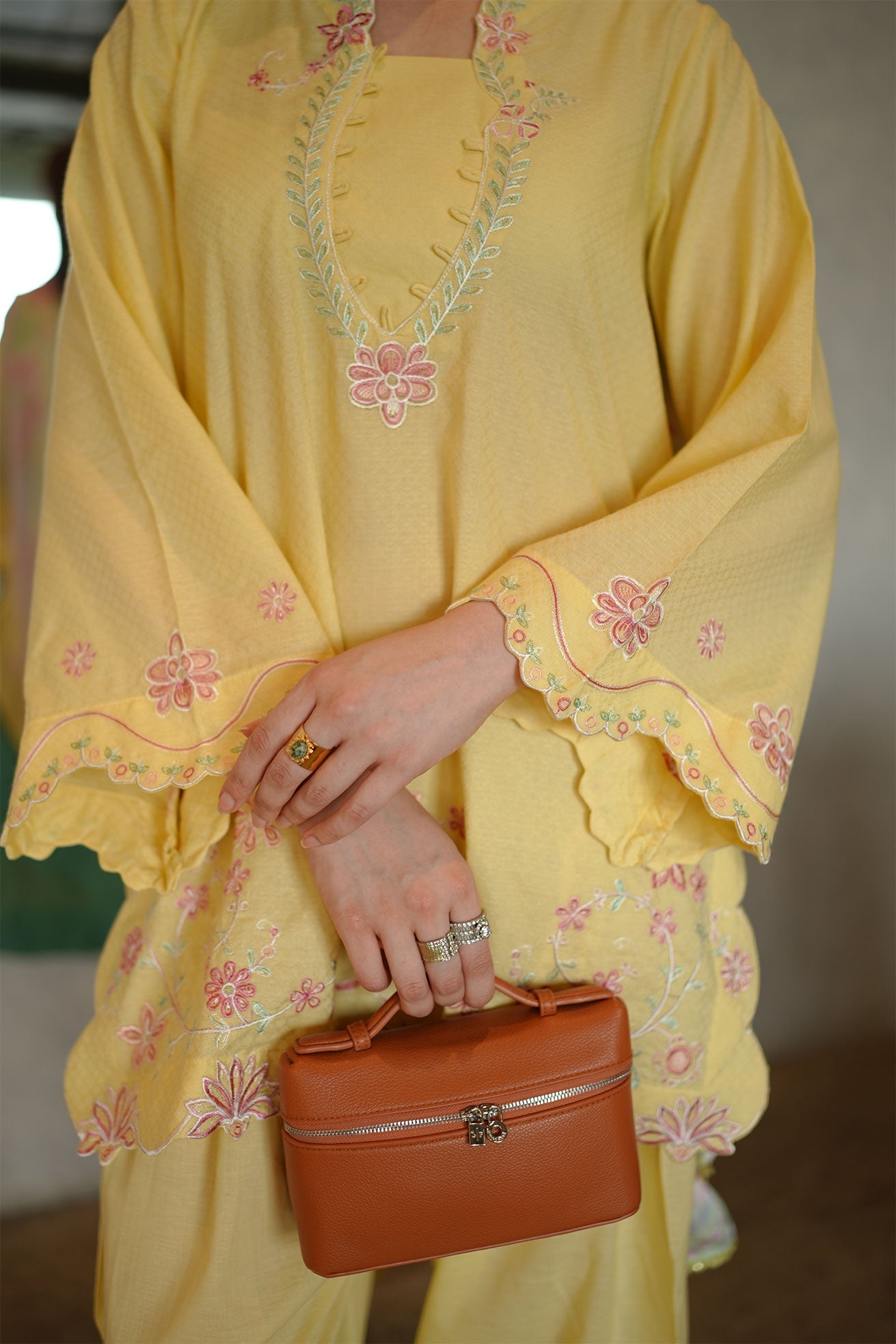 SS26DC-2589 - YELLOW - COTTON JACQUARD - 2PCS - EMBROIDERED KURTA WITH TROUSER